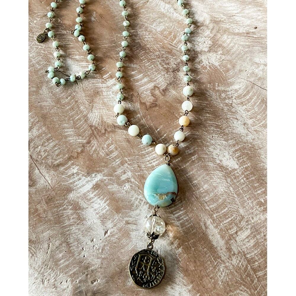 Alexis Triple Charm Necklace | Amazonite & Agate | Dylan Designs
